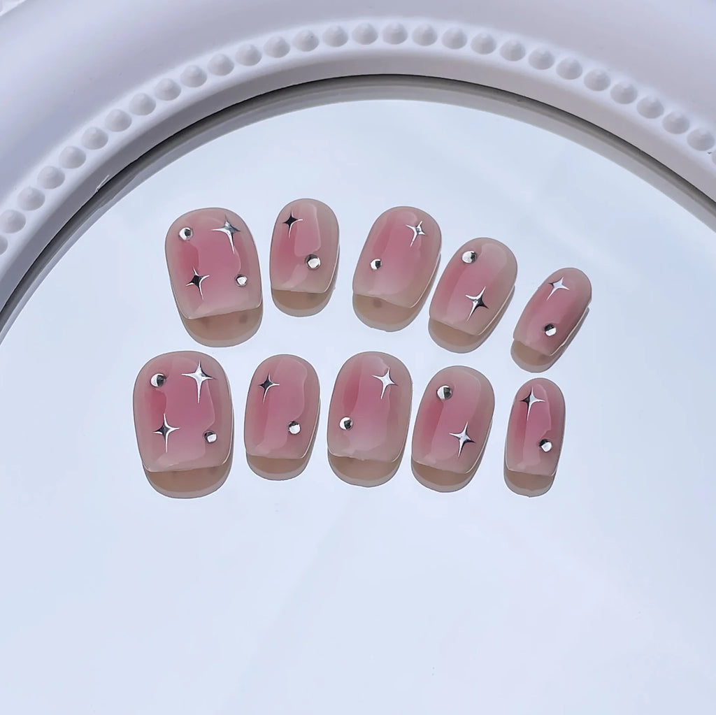 Pure Handmade Press-on Nails spray gun blush smudge star short nail patch high-end wearable nail piece finished product