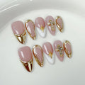 Ice transparent French almond armor simple blush armor metal wind cross Handmade press on nails.
