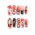 Cherry Bloom Leopard Ombre Square Press-On Nails